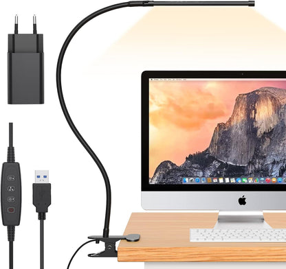 Bright LED Clamp On Desk Lamp with USB Port
