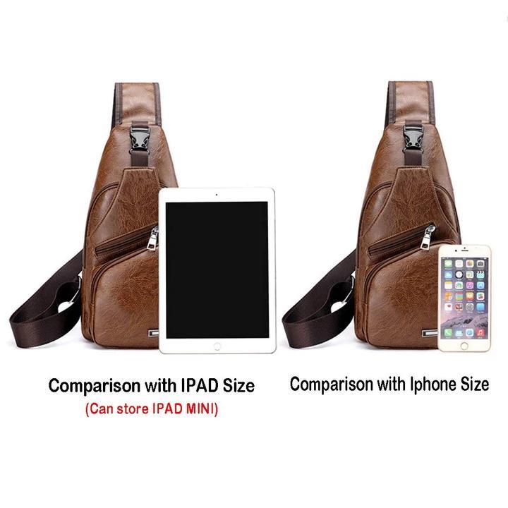 Big Mens Leather Chest Bag Waterproof Laptop Backpack