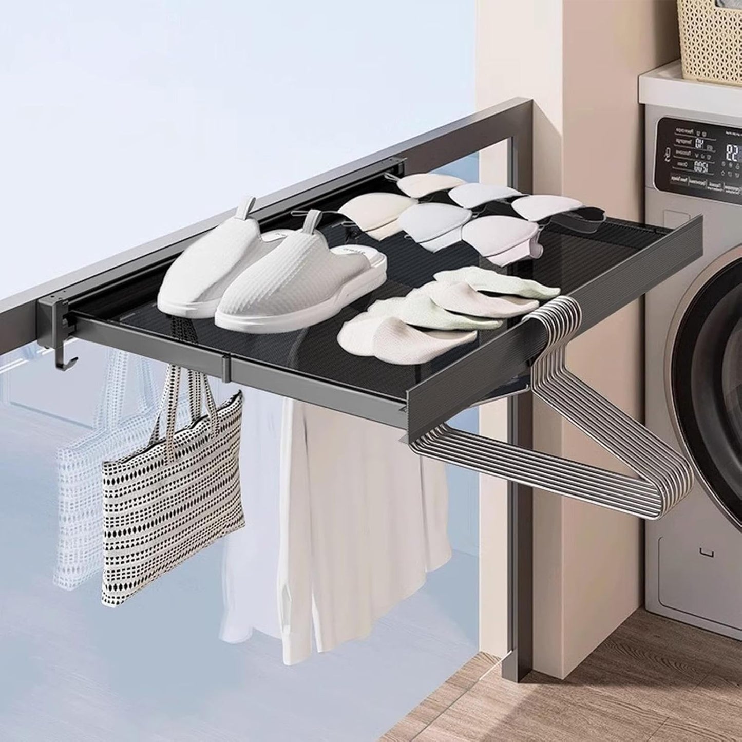 Foldable Wall Mount Clothing Rack with Shelf