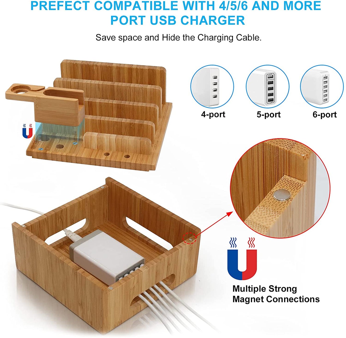 Eco Friendly Bamboo USB Charging Hub and Organizer