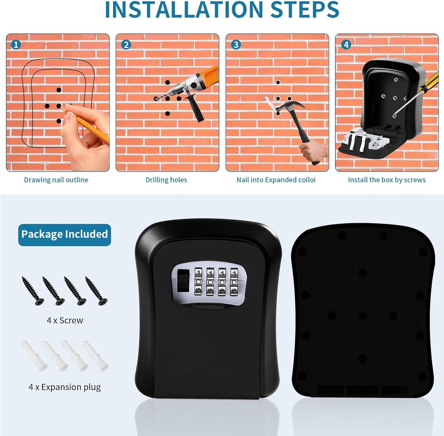 Secure Wall Mount Key Box with 4 Digit Code Lock