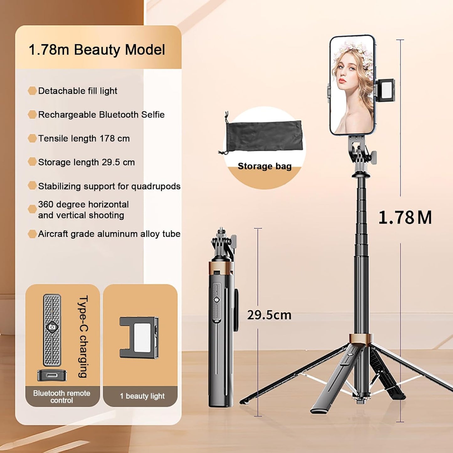 Portable 70 Collapsible Bluetooth Selfie Tripod Stand - Fesara