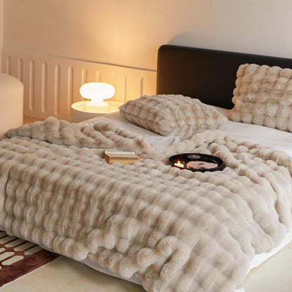Plush Faux Fur Thick Knit Blanket Throw