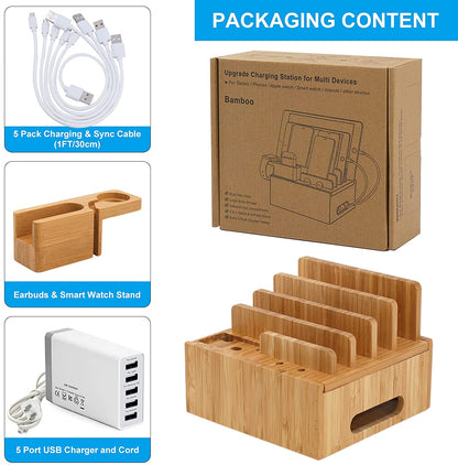 Eco Friendly Bamboo USB Charging Hub and Organizer