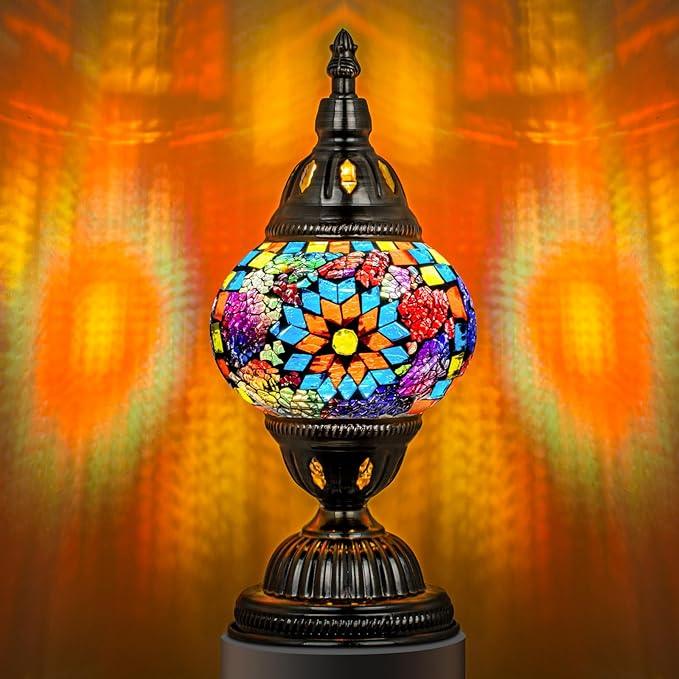 Exotic Mosaic Glass Table Lamp with Metal Base