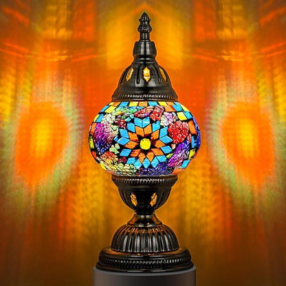Exotic Mosaic Glass Table Lamp with Metal Base