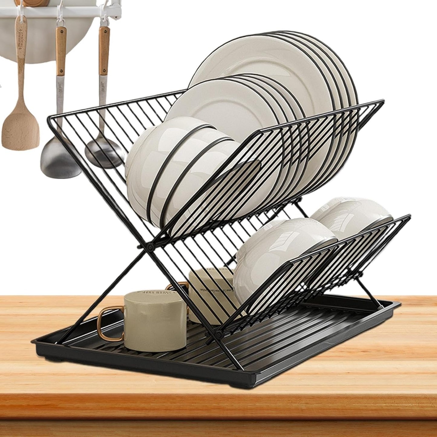 Space Saving 2 Tier Dish Rack with Removable Tray