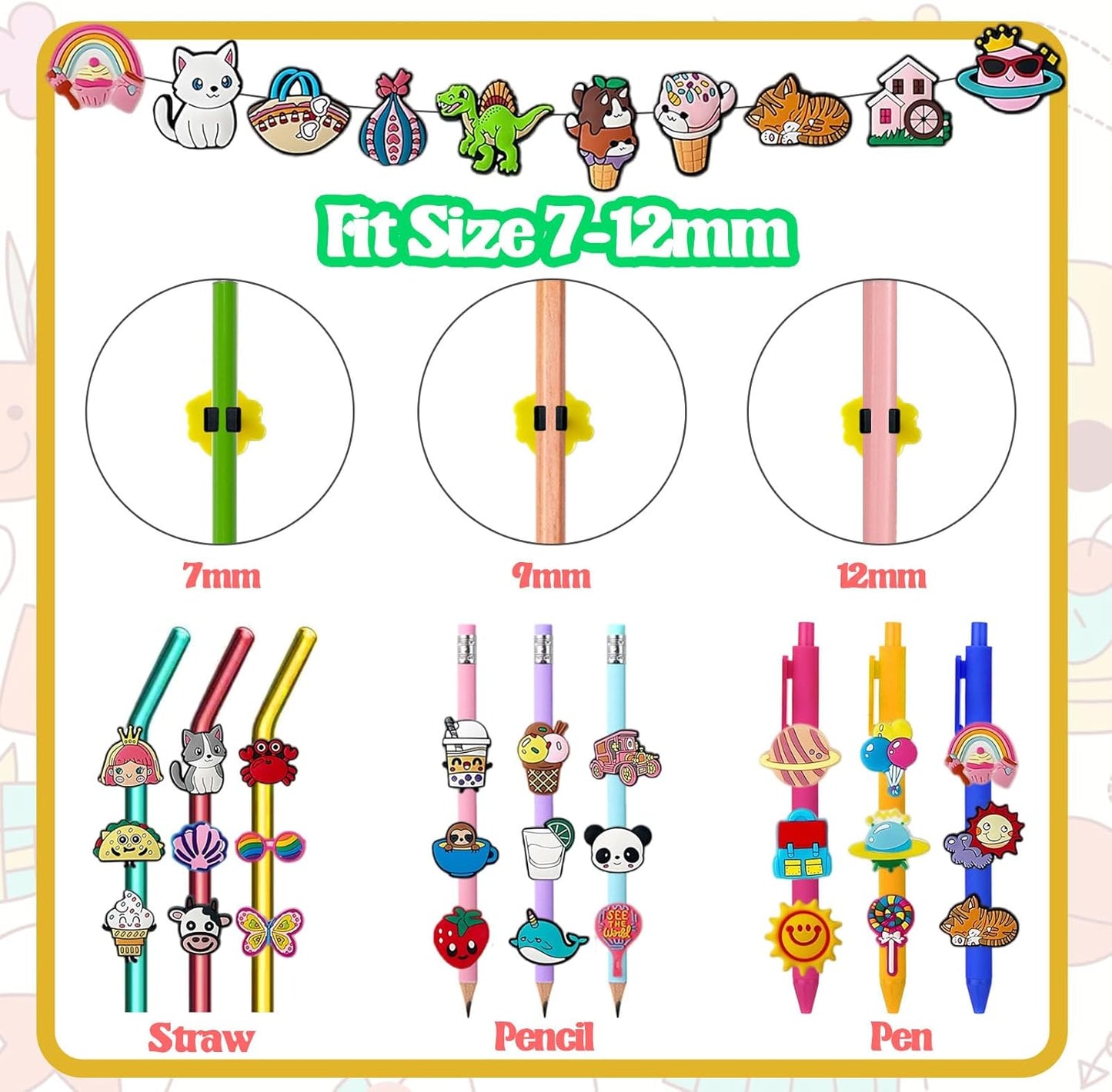Colorful Pencil Topper Decorations 100 Pack