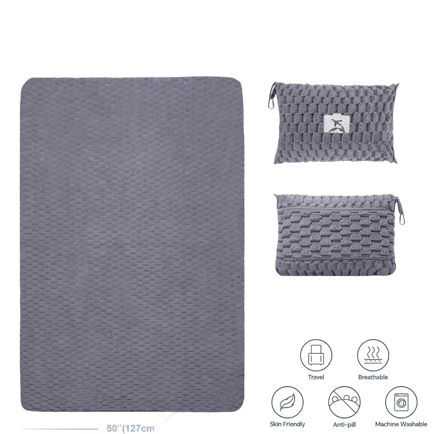 Portable Travel Blanket with Pillow Case and Bag