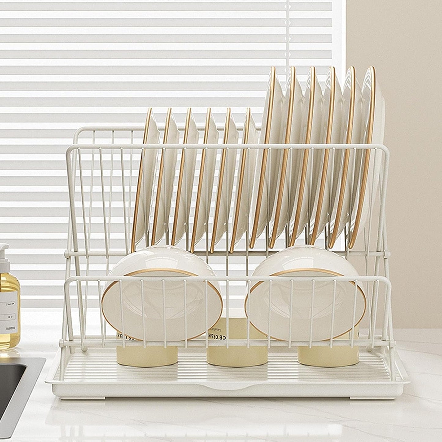 Space Saving 2 Tier Dish Rack with Removable Tray