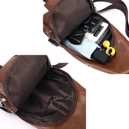 Big Mens Leather Chest Bag Waterproof Laptop Backpack