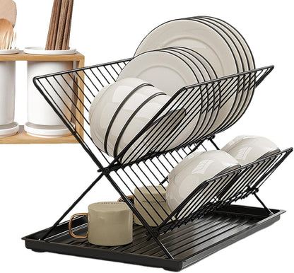 Space Saving 2 Tier Dish Rack with Removable Tray