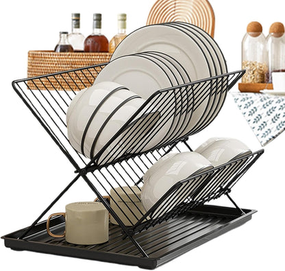 Space Saving 2 Tier Dish Rack with Removable Tray