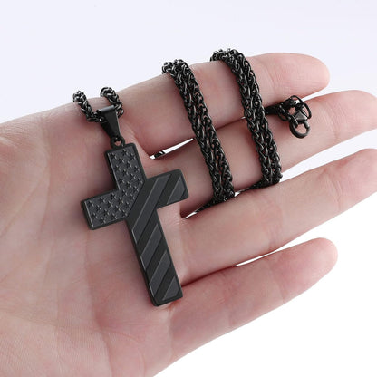 Patriotic US Flag Cross Pendant Necklace