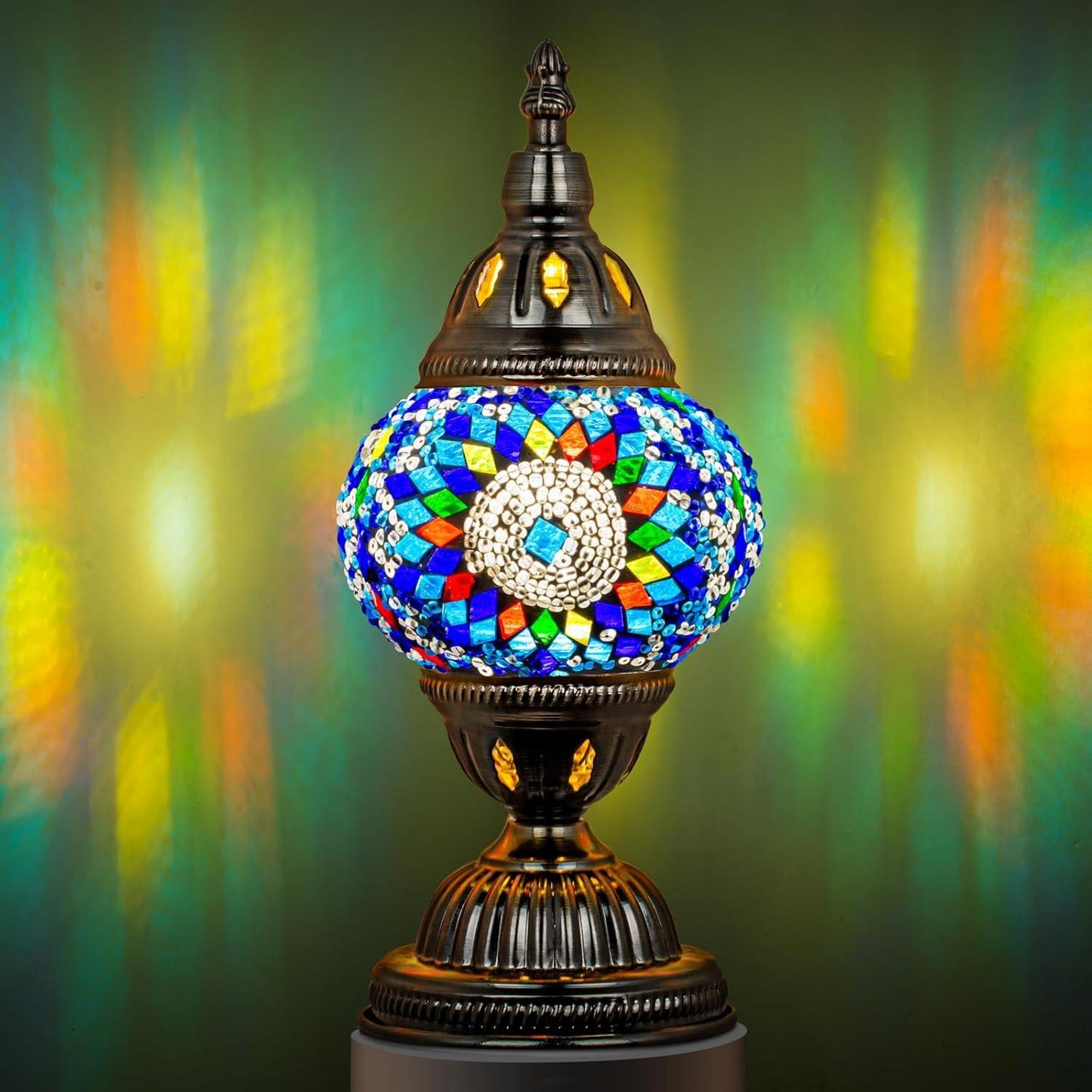 Exotic Mosaic Glass Table Lamp with Metal Base