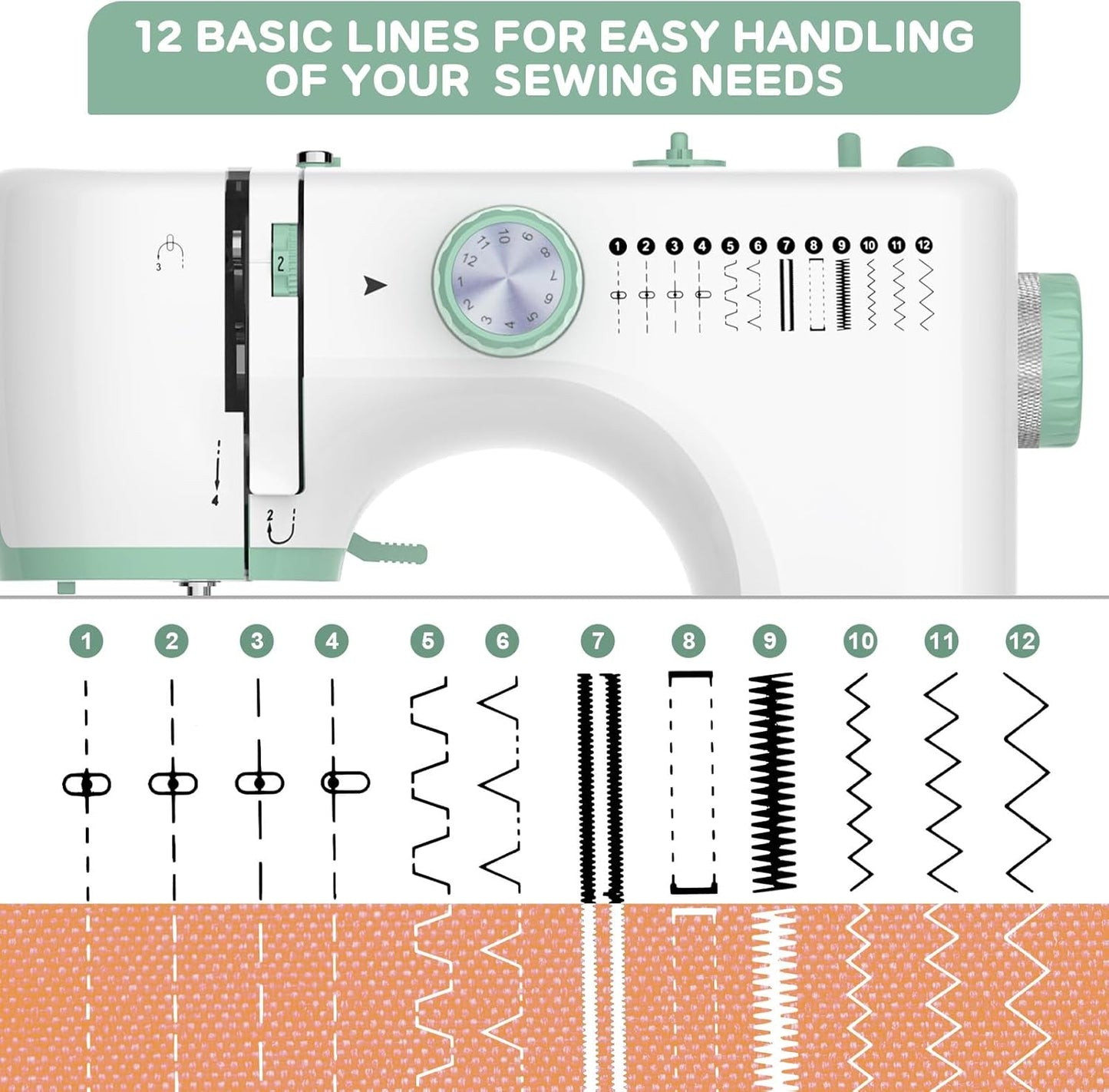 Compact Sewing Machine with 12 Stitches & Free Arm