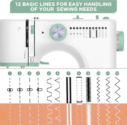 Compact Sewing Machine with 12 Stitches & Free Arm