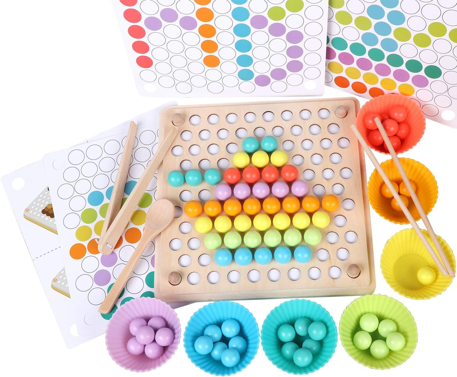 Wooden Bead Toy with Tweezers for Kids Learning Fun - Fesara