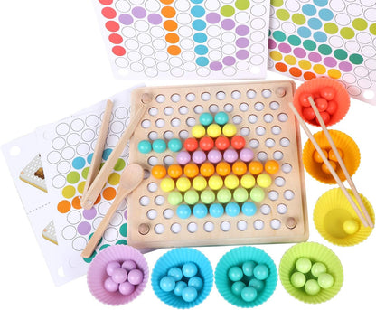 Wooden Bead Toy with Tweezers for Kids Learning Fun