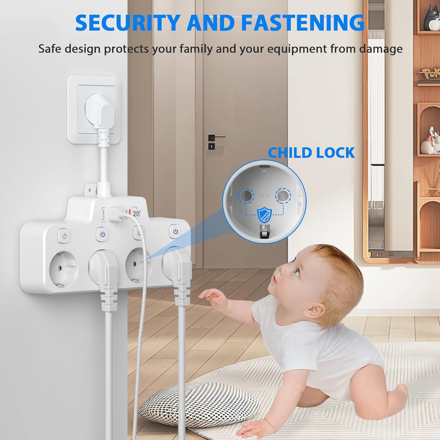 Flexible Wall Mount Outlet with USB Charging Station