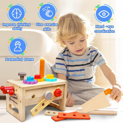 Kid's Wooden Toy Toolbox Set