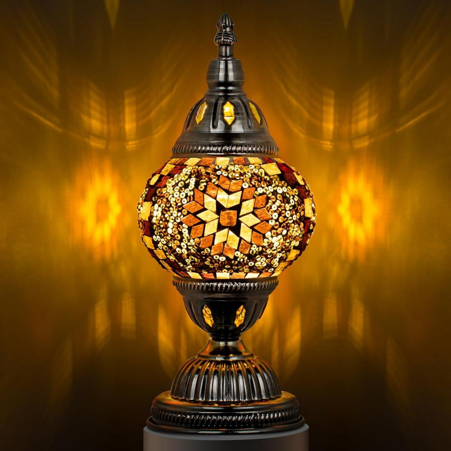 Exotic Mosaic Glass Table Lamp with Metal Base