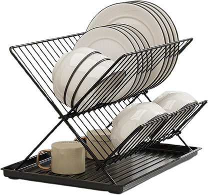 Space Saving 2 Tier Dish Rack with Removable Tray
