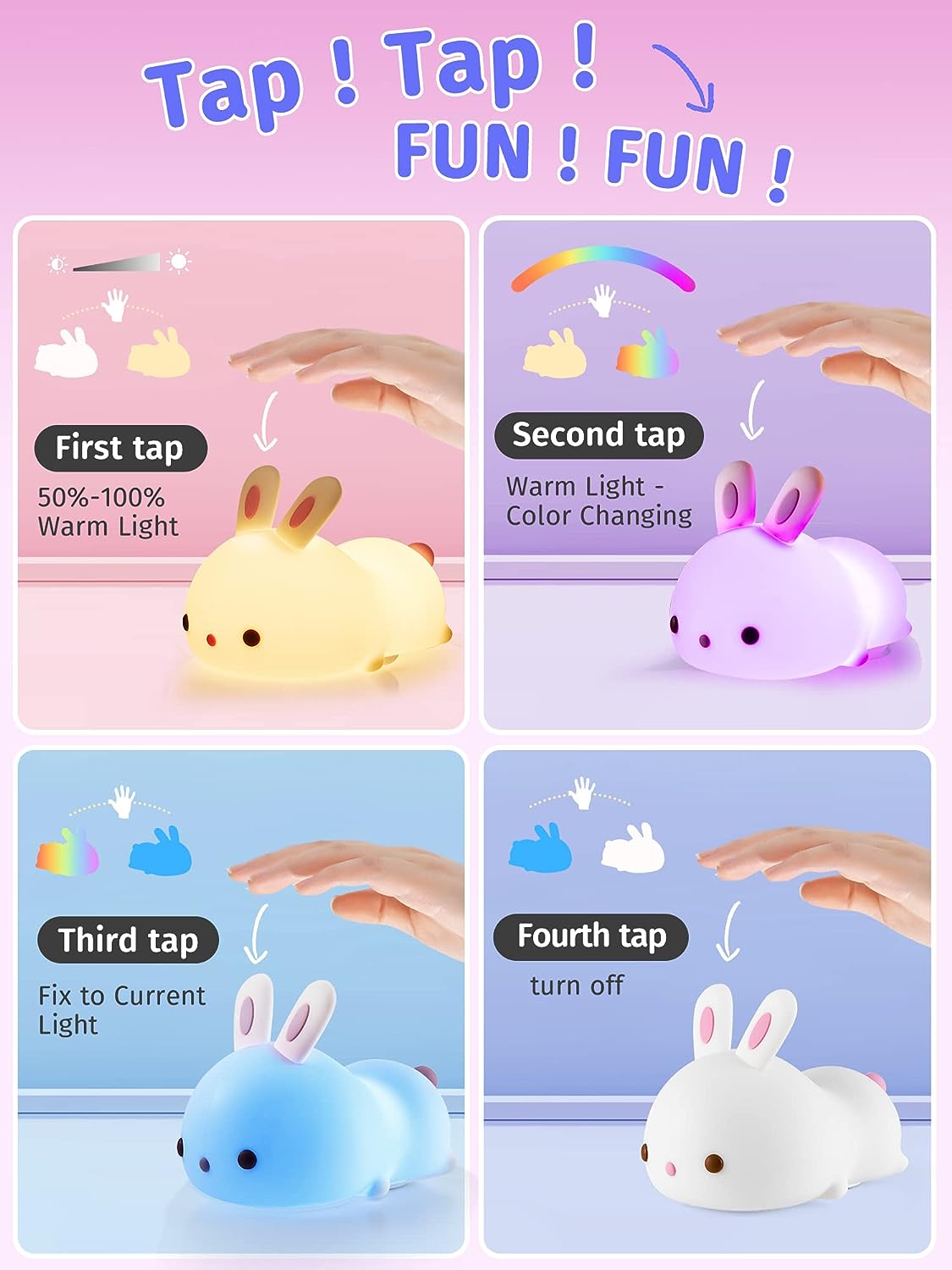 Cute Rabbit Night Light Color Changing LED Lamp