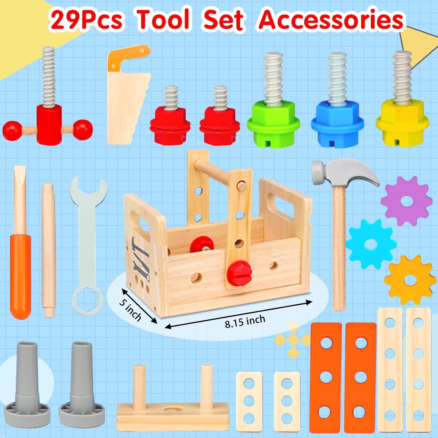 Kids Wooden Tool Kit Set Educational Toy