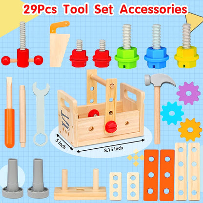 Kid's Wooden Toy Toolbox Set