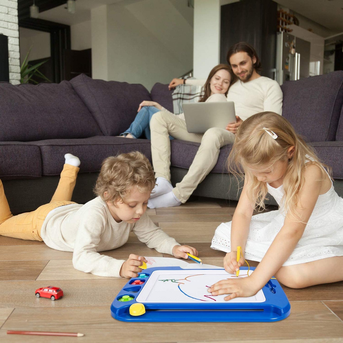 Magnetix Large Magnetic Drawing Board with Colors & Stamps