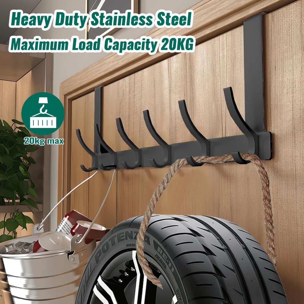 Space Saving Over Door Hook Rack with 6 Hooks