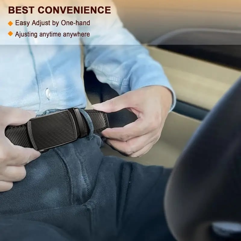 Genuine Leather Ratchet Belt With Adjustable Metal Buckle