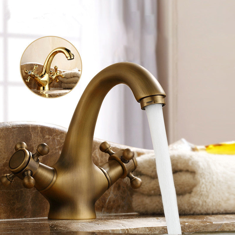 Luxury Bathroom Faucet with Cross Handles - Solid Brass Finish