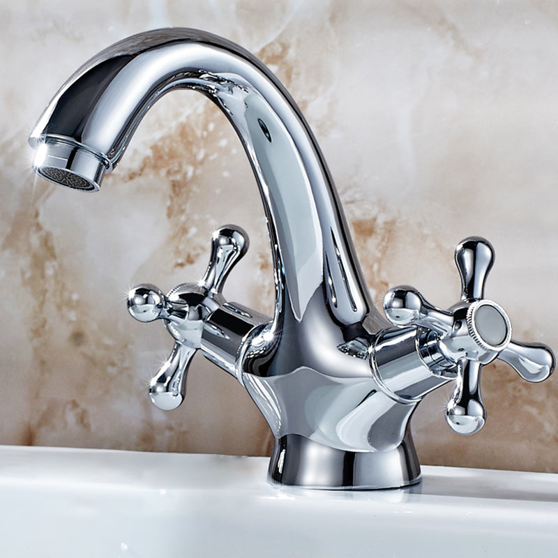 Luxury Bathroom Faucet with Cross Handles - Solid Brass Finish