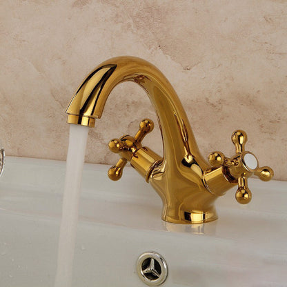 Luxury Bathroom Faucet with Cross Handles - Solid Brass Finish
