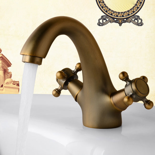 Luxury Bathroom Faucet with Cross Handles - Solid Brass Finish