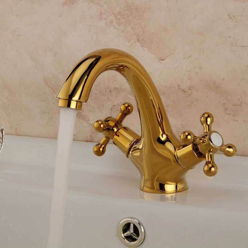 Luxury Bathroom Faucet with Cross Handles - Solid Brass Finish