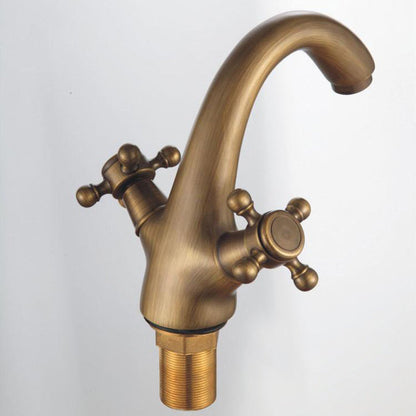 Luxury Bathroom Faucet with Cross Handles - Solid Brass Finish