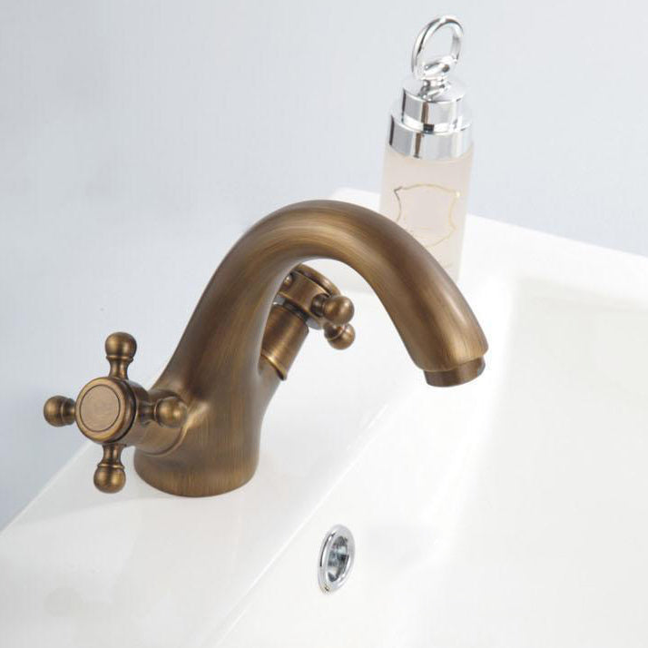 Luxury Bathroom Faucet with Cross Handles - Solid Brass Finish