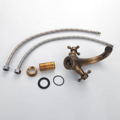 Luxury Bathroom Faucet with Cross Handles - Solid Brass Finish