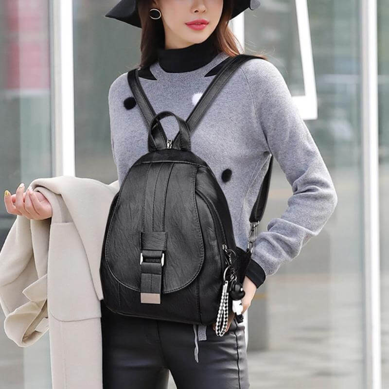 Secure Leather Ladies Backpack - Genuine Soft Sheepskin Rucksack