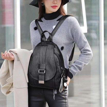Secure Leather Ladies Backpack - Genuine Soft Sheepskin Rucksack