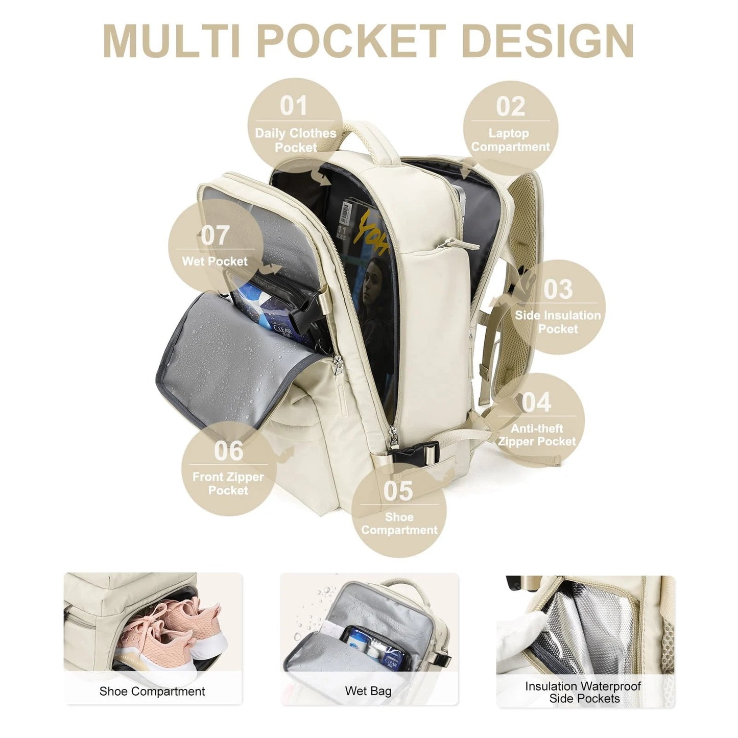 Waterproof Hiking Backpack for Women - Large Travel Bag