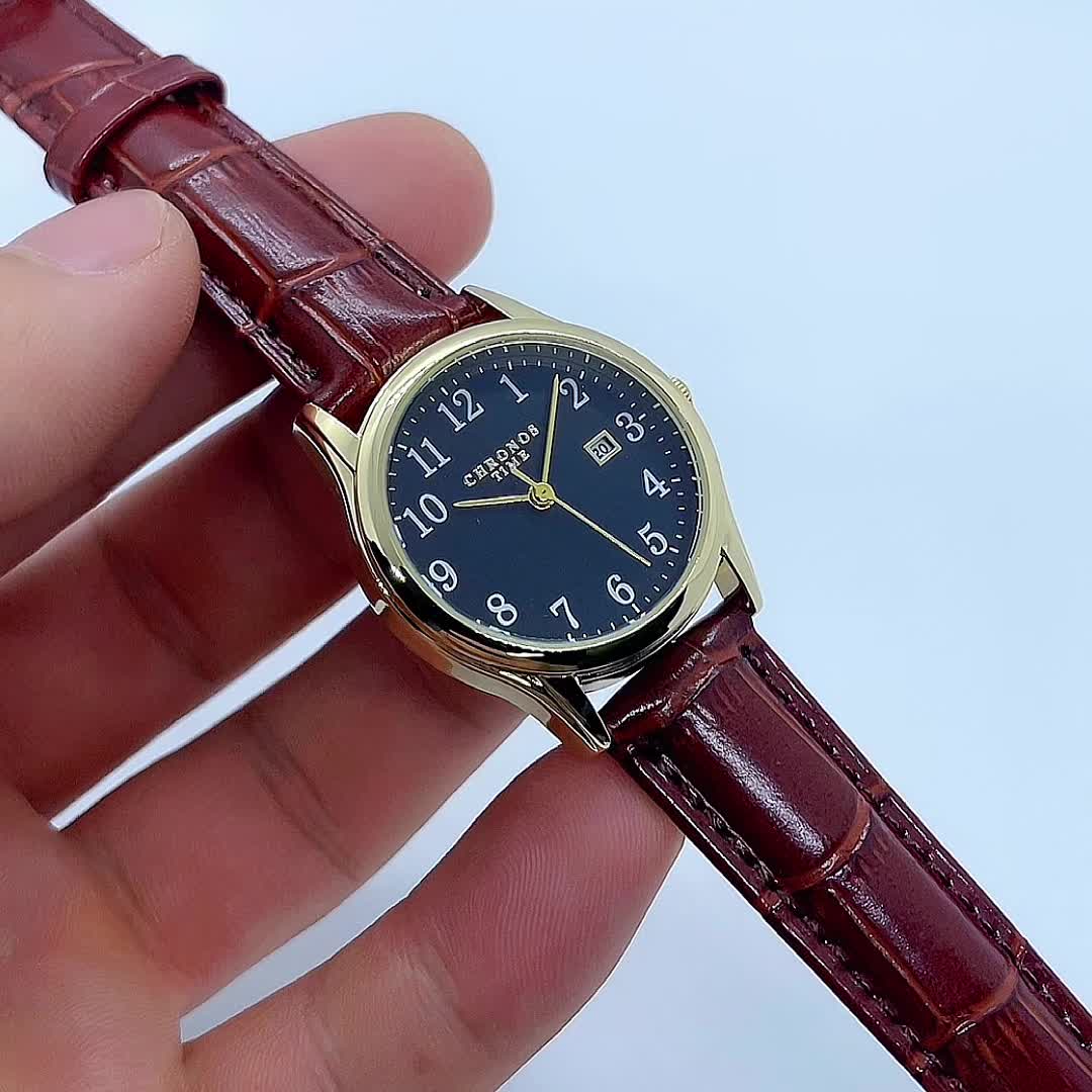 Classic Ladies Quartz Watch with Fake Leather Band