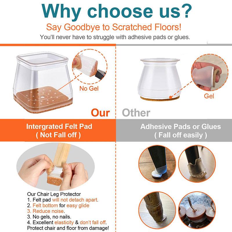 Fesara | Transparent Furniture Leg Protectors with Felt Bottoms