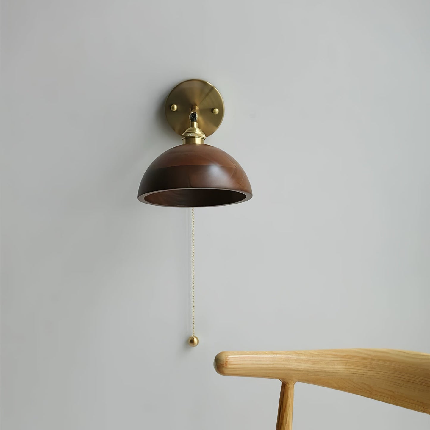 Classic Round Wood Brass Wall Light Fixture