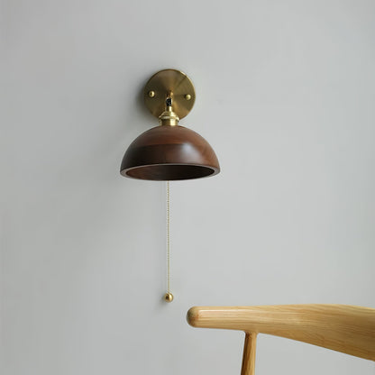 Classic Round Wood Brass Wall Light Fixture