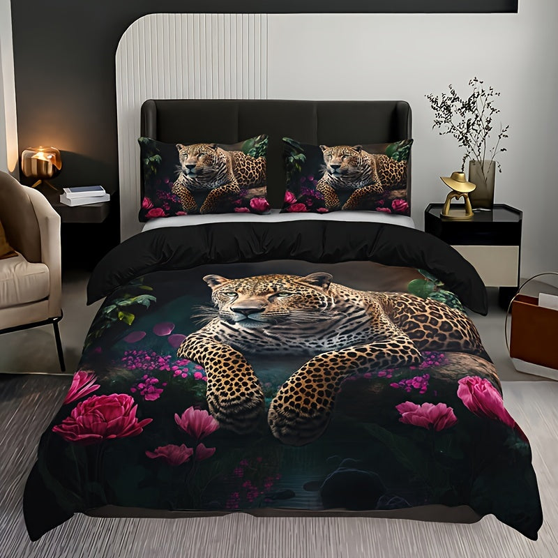 Elegant Floral Animal Print 3pc Bedding Set