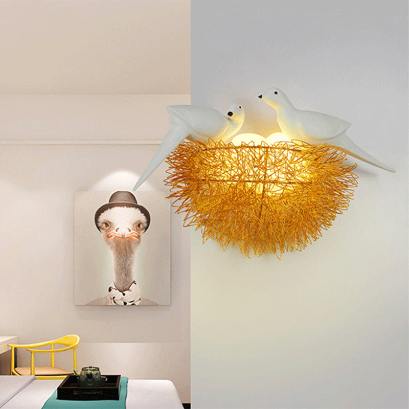 Luxury Metal LED Wall Lamp with White Bird Design